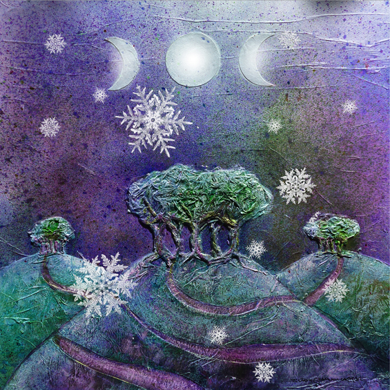December Moon Goddess Hill night snow moon