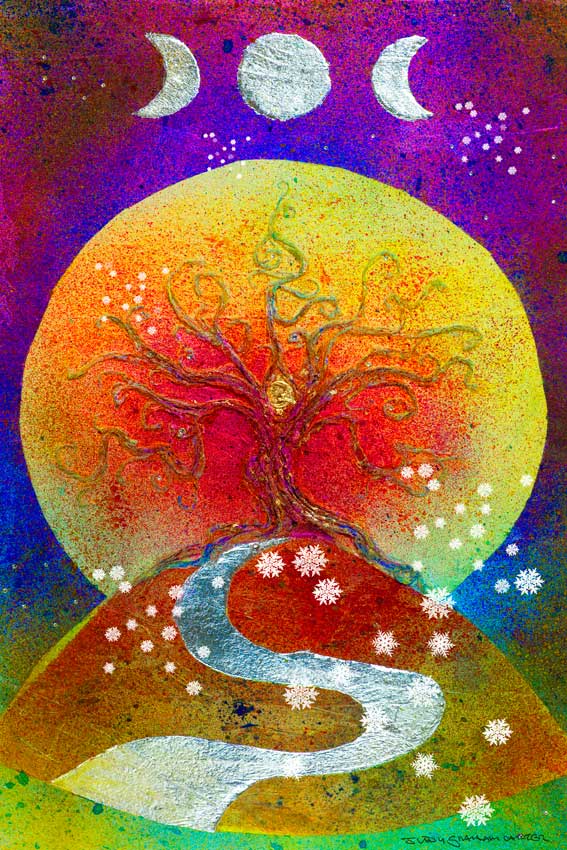 December, Tree of life, pagan, triple moon