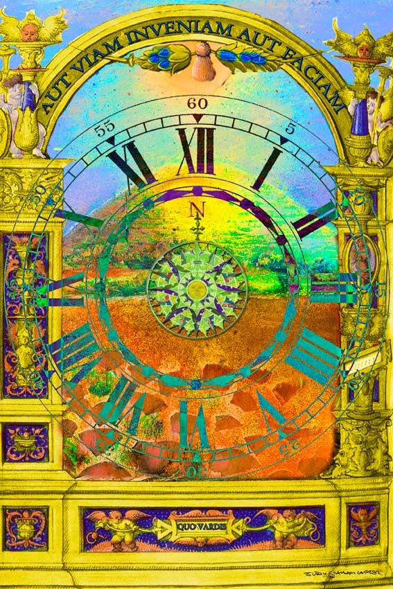 June, Quo Vardis, silbury hill, clock, time, illustration