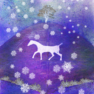 white horse, wiltshire, snow, illustration, pagan, neolithic, tre pink moon, moon