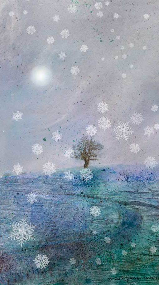 tree, winter, snow, wiltshire, landscape, illustration, judy graham carter