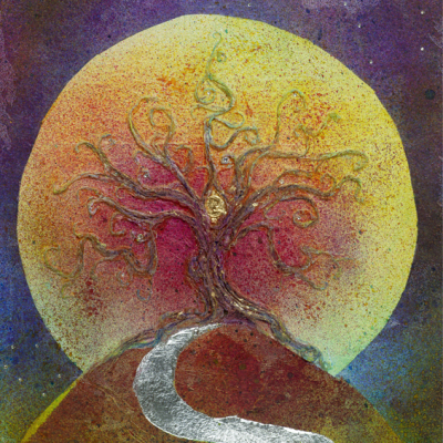 Tree of Life mixed media moon stars mystical