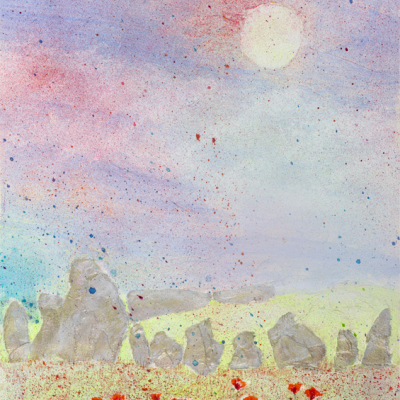 west,kennett,longbarrow,wiltshire,landscape,pagan,monument,nature,sky, mixed,media,watercolour,ancient