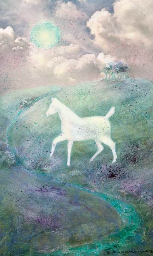 Epona, White, Horse, hill, Wiltshire, Landscape, Mixed Media, pagan, mystical,